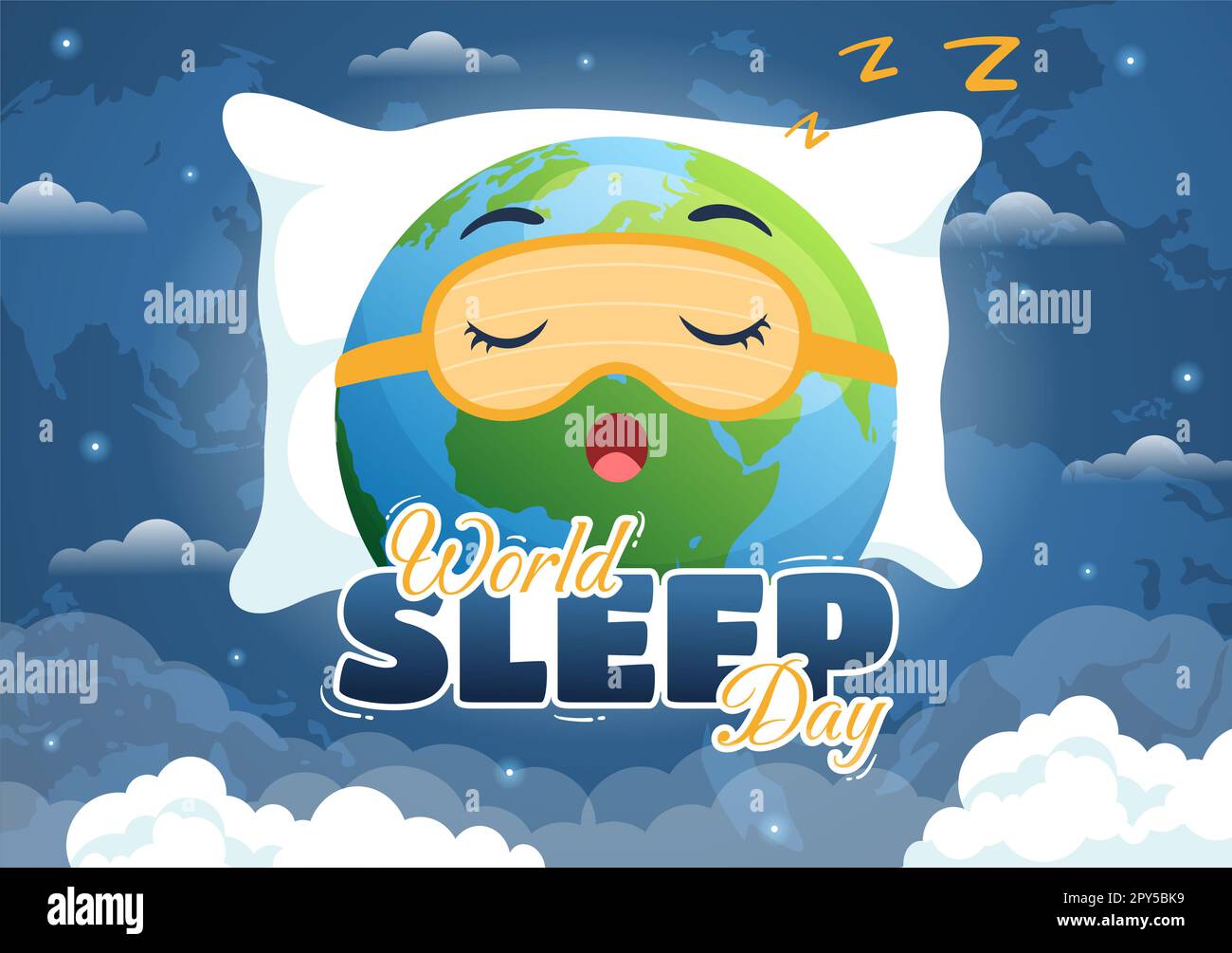 Journée mondiale du sommeil sur 17 mars Illustration avec des personnes dormant et planète Terre dans le ciel Backgrounds dessin main pour les modèles de page d'arrivée Banque D'Images