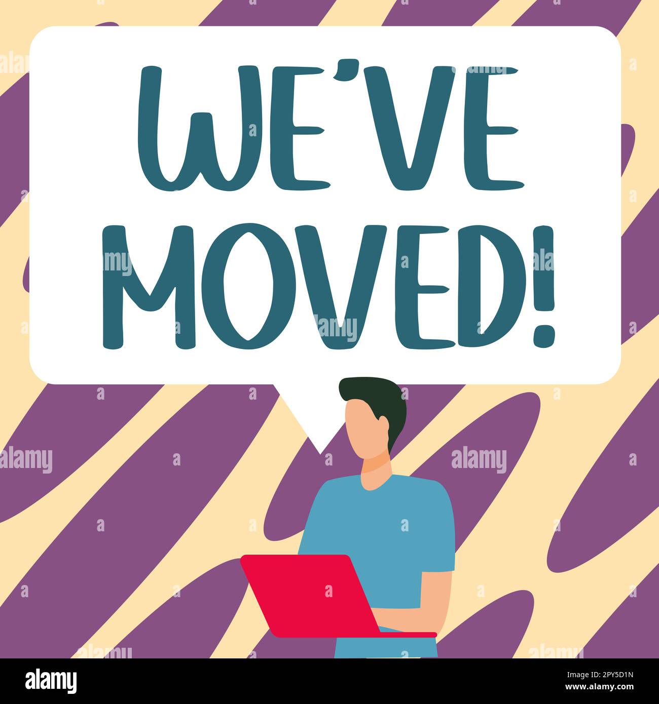 Signe d'écriture manuelle nous avons déplacé. Mot écrit sur aller vivre à partir d'un autre lieu même ou pays différent Banque D'Images