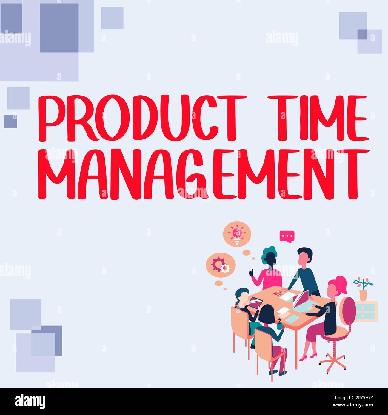 Légende conceptuelle Product Time Management. Processus de présentation commerciale permettant de mesurer les propriétés ou les performances des produits Banque D'Images