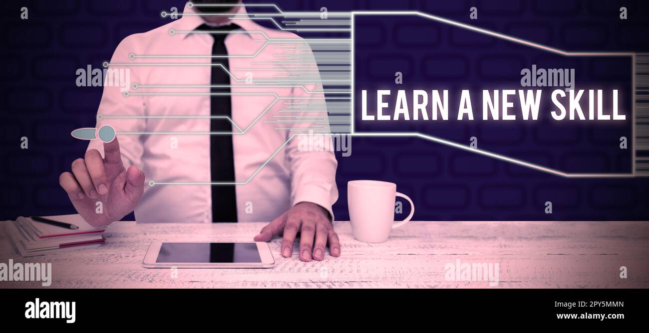 Écriture de texte apprendre Une nouvelle compétence. Mot écrit sur la connaissance d'acquisition par l'expérience d'étude étant enseigné Banque D'Images