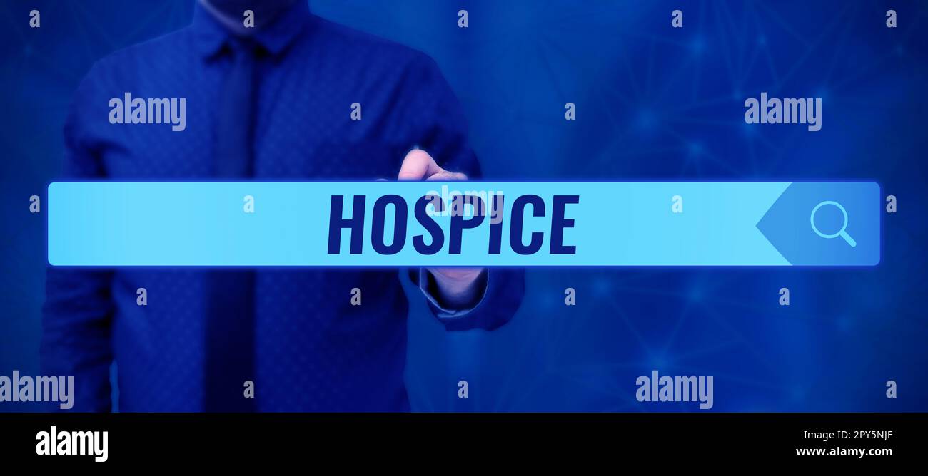 Légende conceptuelle Hospice. Concept le sens met l'accent sur la palliation de la douleur d'un patient en phase terminale Banque D'Images