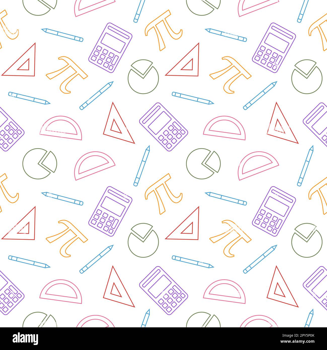 Pi Day Seamless Pattern Design avec constantes mathématiques ou Pie cuite dans le modèle dessin main dessin dessin dessin dessin à plat de dessin animé Banque D'Images