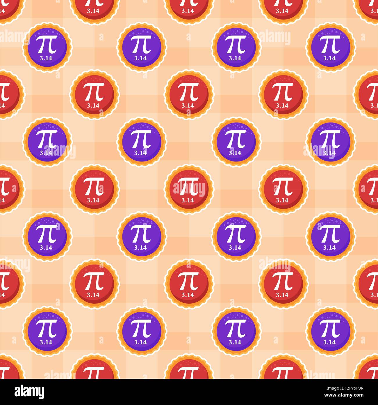 Pi Day Seamless Pattern Design avec constantes mathématiques ou Pie cuite dans le modèle dessin main dessin dessin dessin dessin à plat de dessin animé Banque D'Images