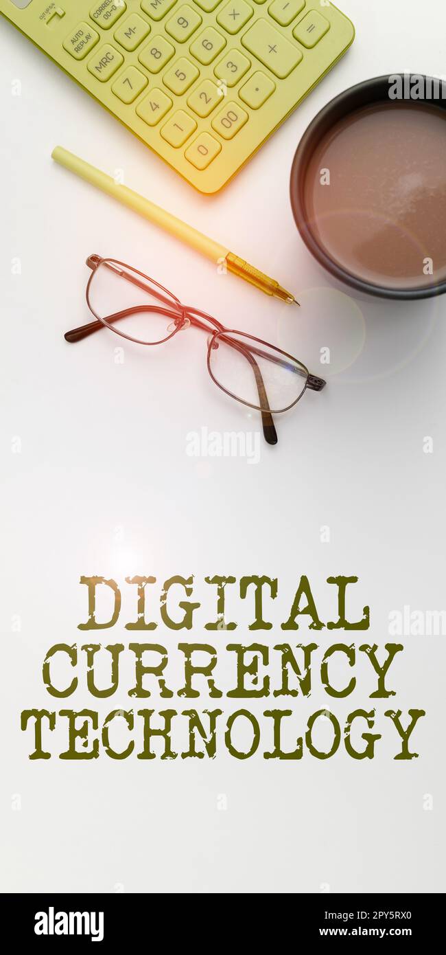 Affichage conceptuel technologie de monnaie numérique. Concept signification crypto-monnaie termes juridiques chaîne de blocs Banque D'Images