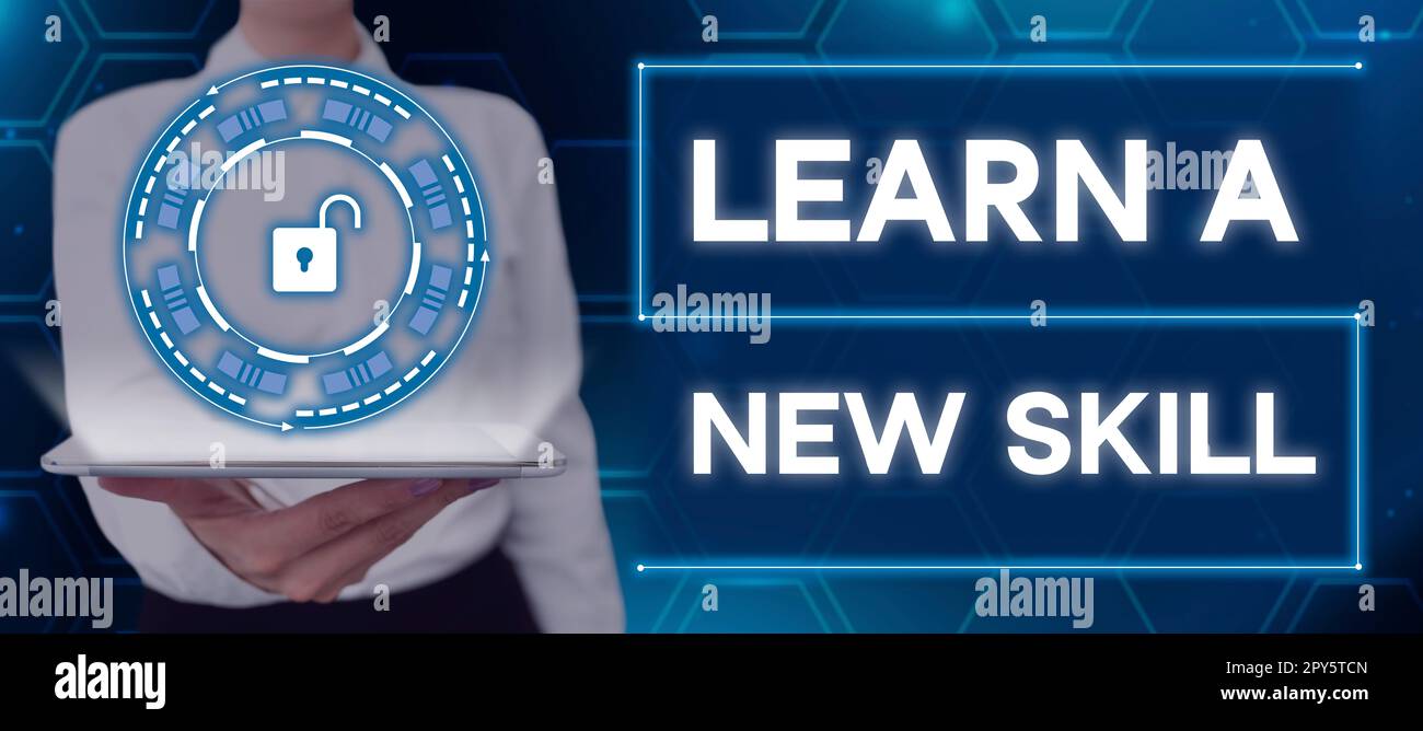 Légende conceptuelle apprendre Une nouvelle compétence. Connaissance de l'acquisition de concept d'Internet par l'expérience d'étude étant enseignée Banque D'Images