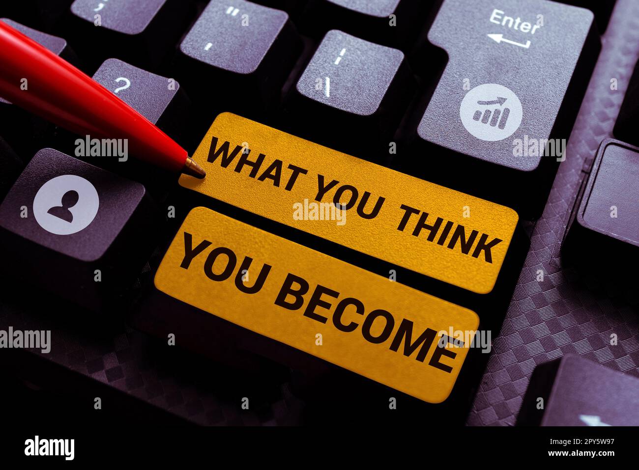 Texte montrant l'inspiration ce que vous pensez devenir. L'approche d'affaires être réussi et positif dans la vie exigent de bonnes pensées Banque D'Images