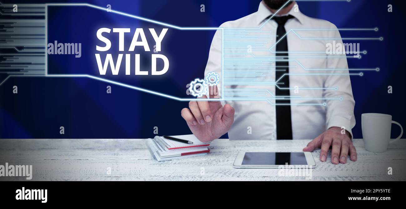 Affiche textuelle indiquant Stay Wild. La photo conceptuelle continue à être vous et à faire ce que vous faites ne veulent jamais changer Banque D'Images