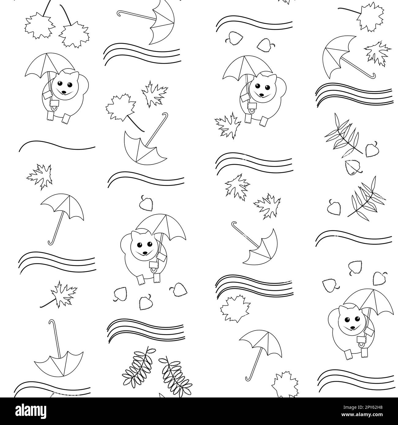 chiens volants sur des parasols en bouleau et feuilles d'érable sans couture Banque D'Images