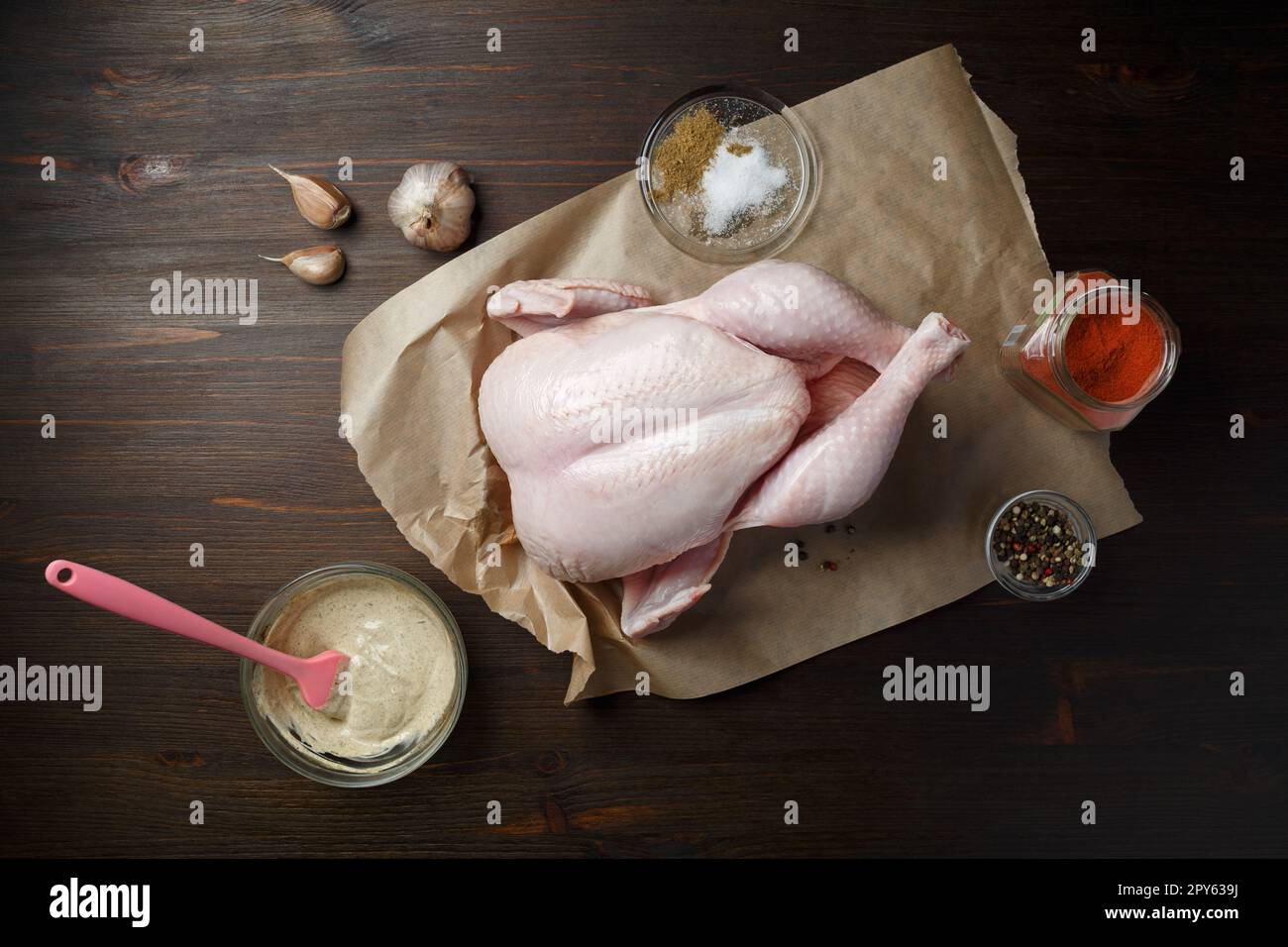 Poulet entier, épices Banque D'Images