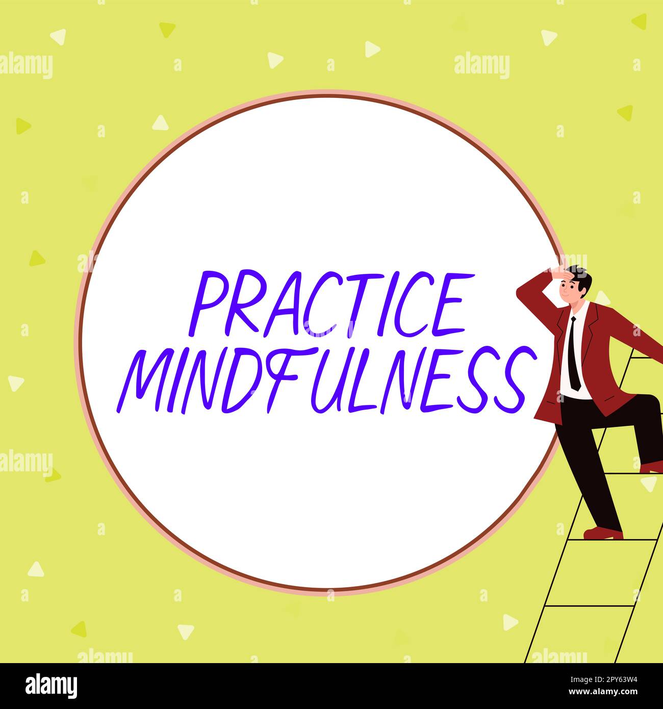 Affiche textuelle indiquant la Mindfulness de la pratique. Mot écrit sur atteindre un état de relaxation une forme de méditation Banque D'Images