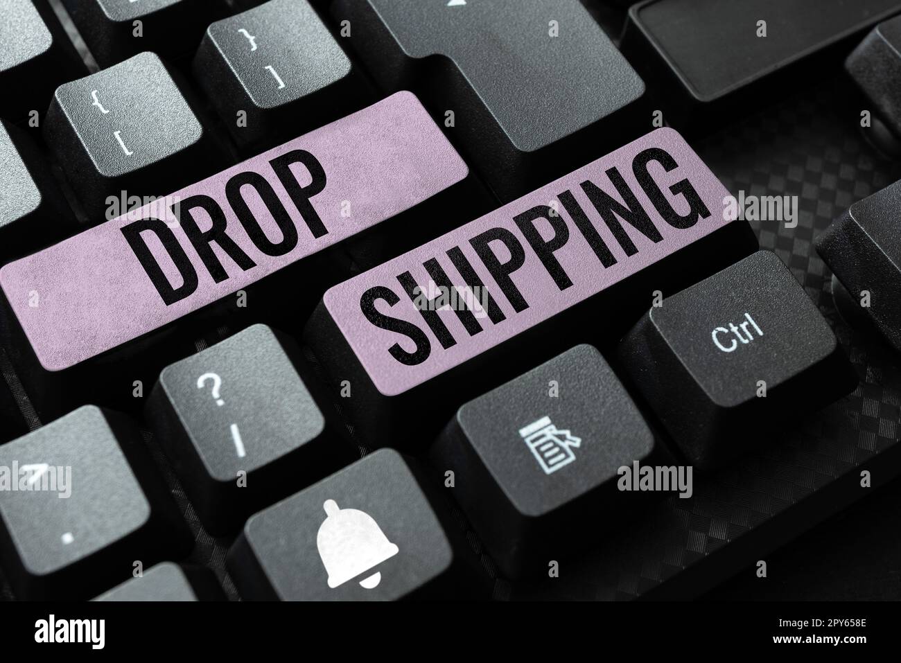 Affiche indiquant l'expédition du DROP. Vitrine commerciale pour envoyer des marchandises d'un fabricant directement à un client plutôt qu'au détaillant Banque D'Images