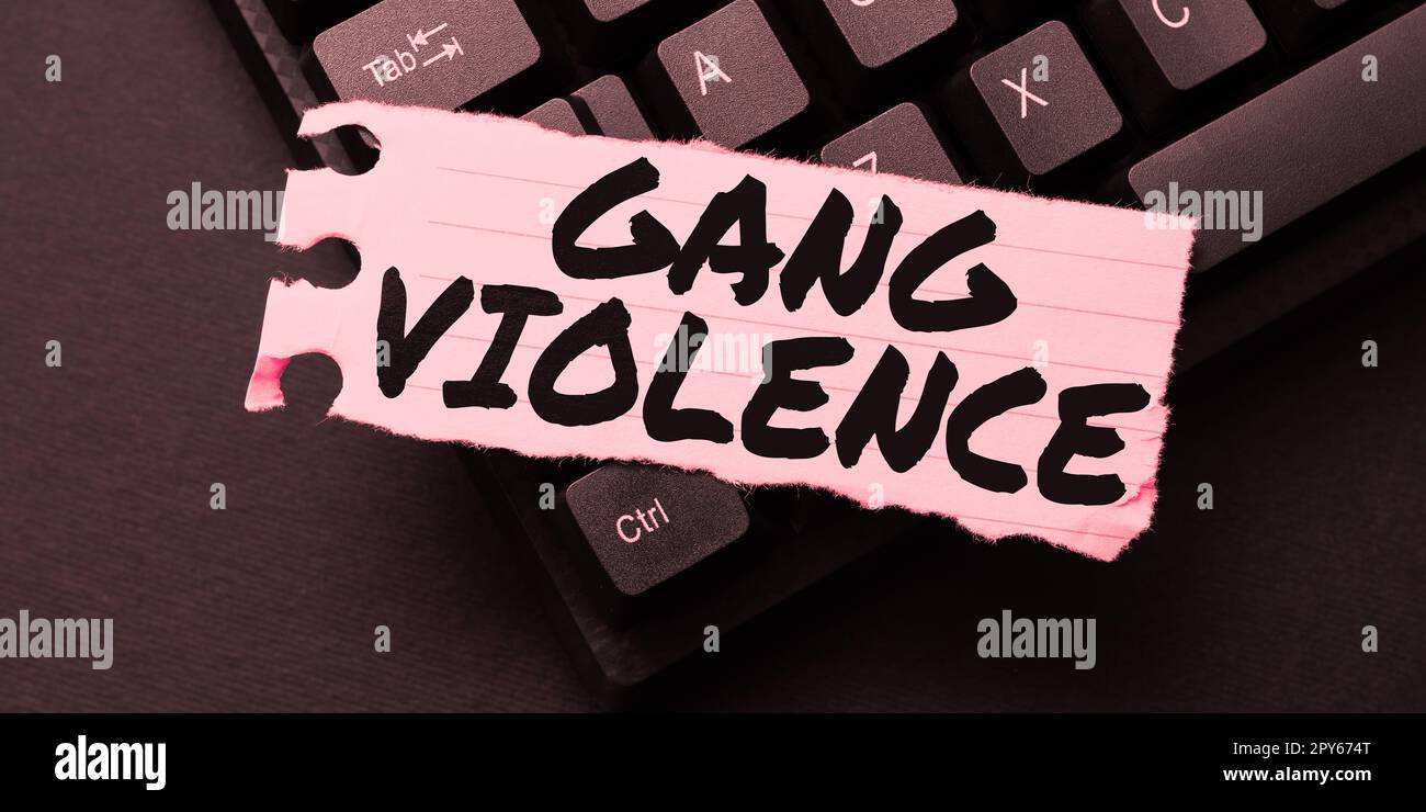 Affichage conceptuel violence des gangs. Vue d'ensemble de l'entreprise violation des lois causées par des groupes de criminels et de gangsters Banque D'Images