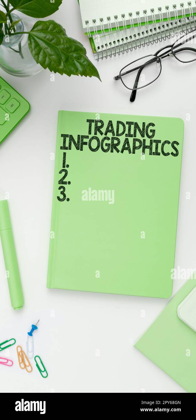 Écriture de texte Trading Infographics. Représentation visuelle d'une idée commerciale d'informations ou de données commerciales Banque D'Images