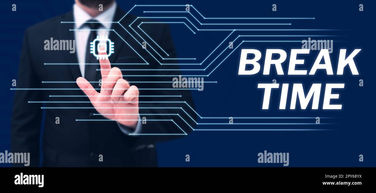 Écriture affichage du texte Pause. Concept signification période de repos ou de loisirs après avoir fait un certain travail Banque D'Images