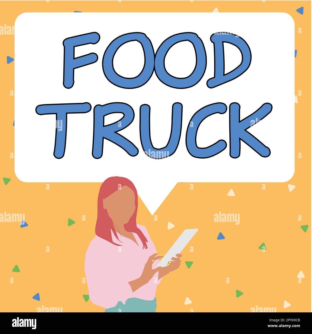 Affiche présentant le chariot élévateur. Photo conceptuelle un grand véhicule avec des installations pour la cuisine et la vente de nourriture Banque D'Images