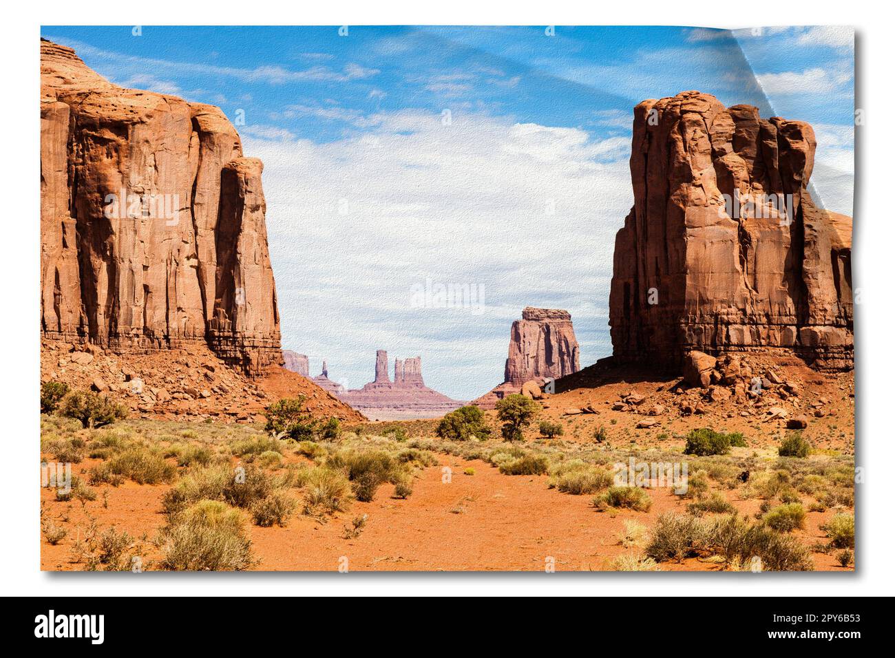 Photo créative de Monument Valley aux États-Unis - paysage rouge pittoresque avec ciel bleu. Banque D'Images Photo créative de Monument Valley aux États-Unis - paysage rouge pittoresque avec ciel bleu. Banque D'Images