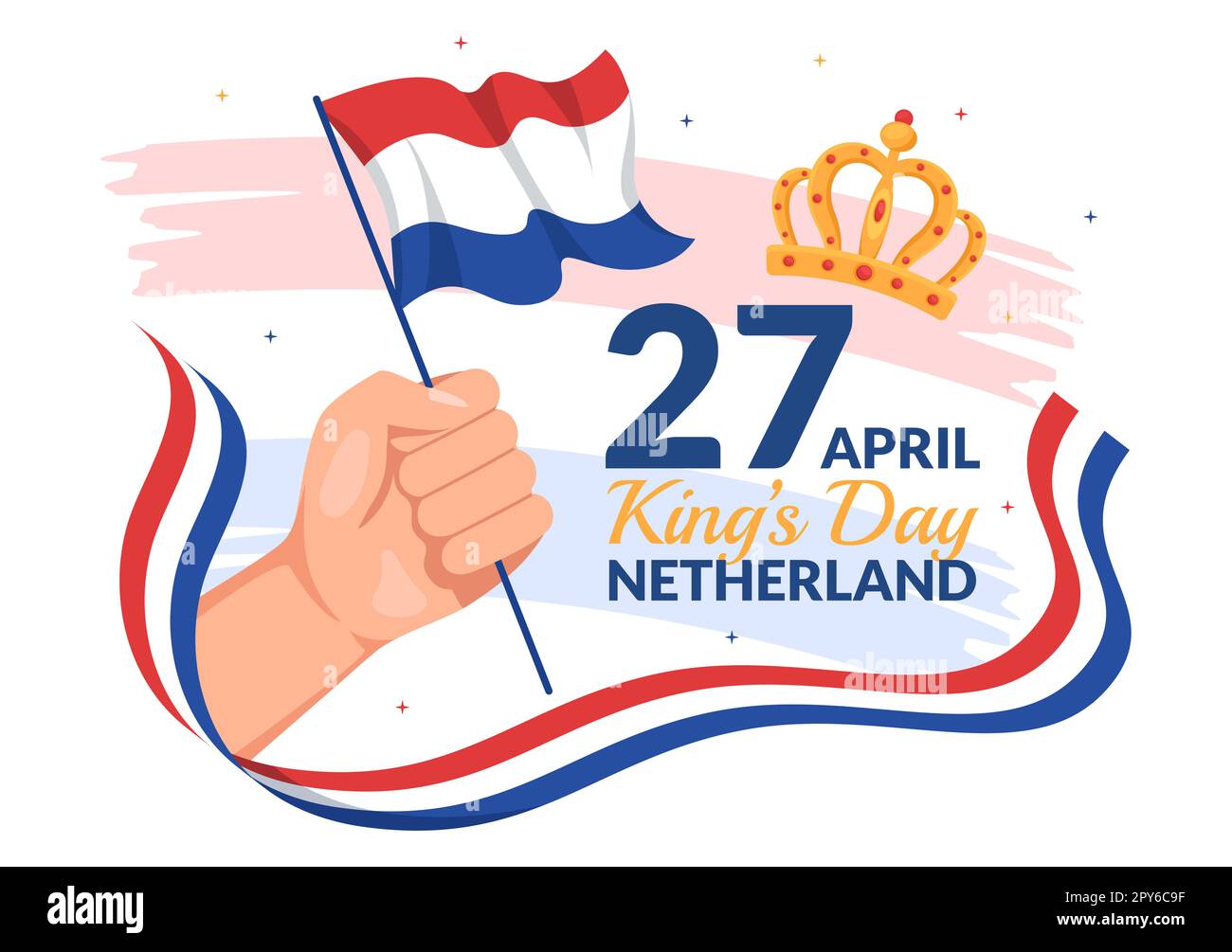 Happy Kings Netherlands Day Illustration avec drapeaux de spéléologie et King Celebration pour Web Banner ou Landing page dans Flat Cartoon modèles dessinés à la main Banque D'Images