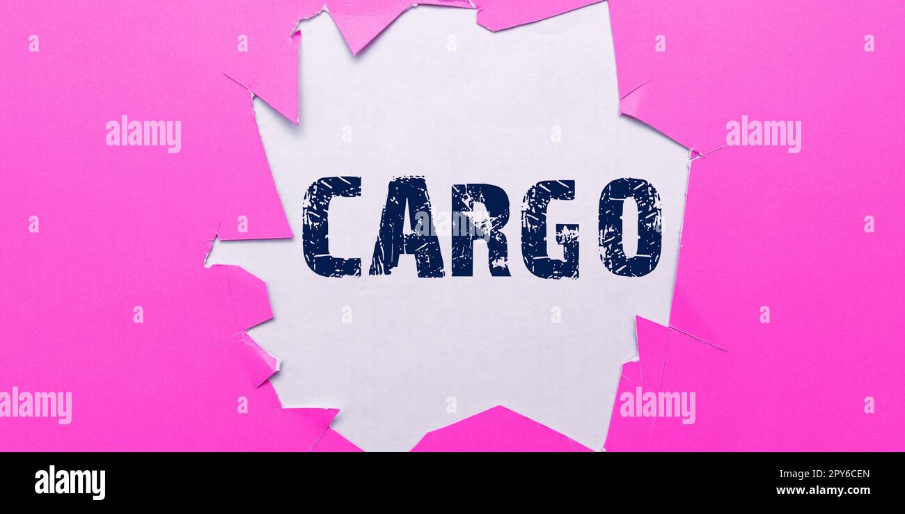 Affiche textuelle indiquant le chargement. Concept Internet marchandises marchandises transportées dans un navire avion et véhicule Banque D'Images