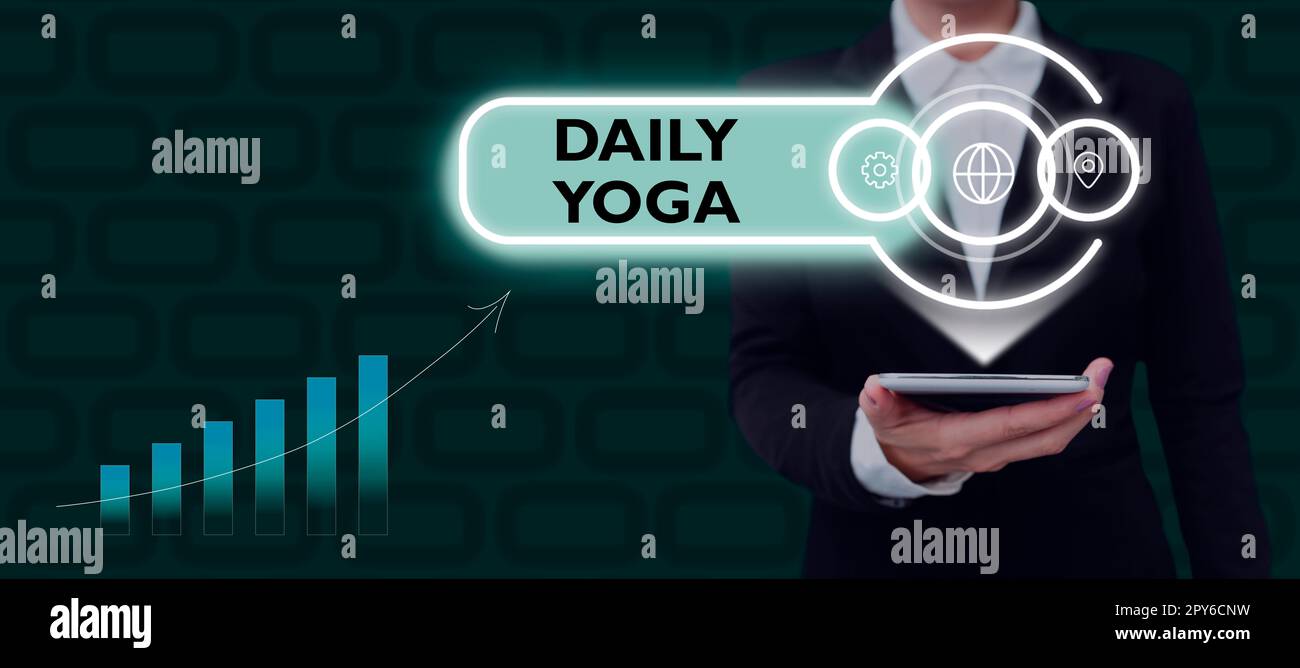 Affiche indiquant Daily Yoga. Business Showcase série d'entraînements de yoga pour former différentes parties de votre corps Banque D'Images