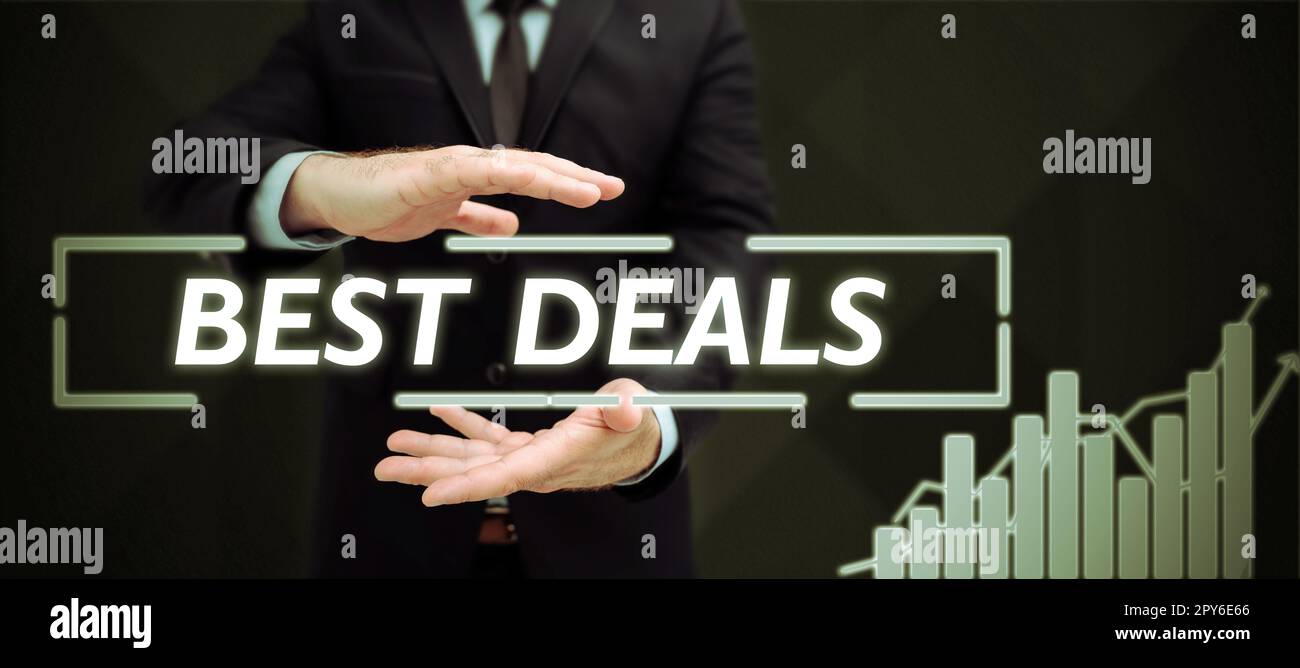 Texte montrant inspiration meilleures offres. Concept signifiant une transaction ou un accord commercial très fructueux ou une négociation Banque D'Images