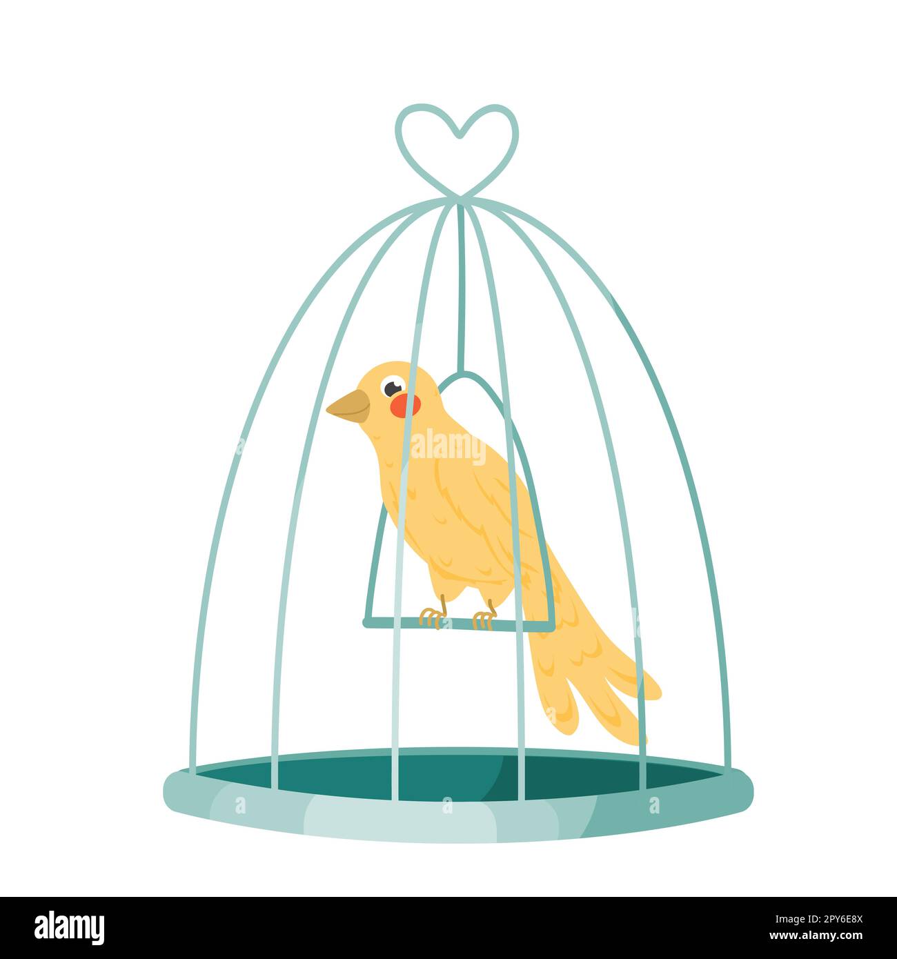 Oiseau jaune en cage. Illustration de dessin animé vectoriel. Isolé sur blanc, Illustration de Vecteur