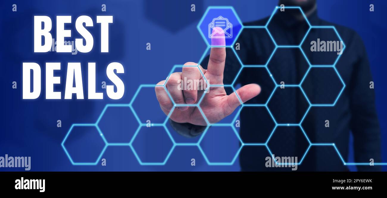 Légende conceptuelle meilleures offres. Concept signifiant une transaction ou un accord commercial très fructueux ou une négociation Banque D'Images