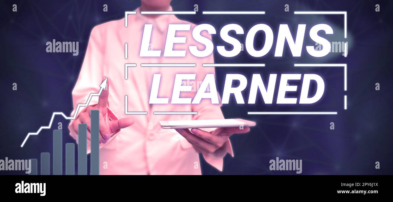 Texte d'écriture leçons apprises. Approche commerciale promouvoir le partage et l'utilisation des connaissances issues de l'expérience Banque D'Images