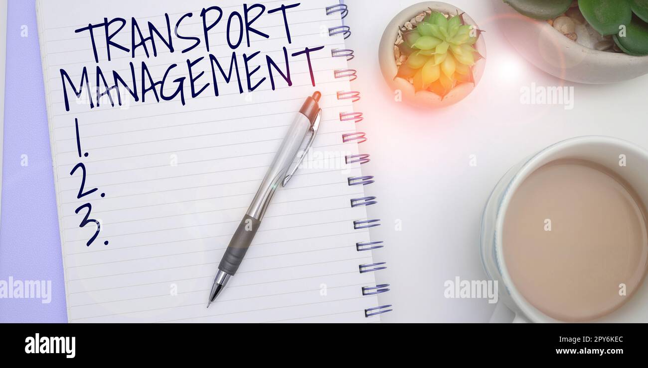 Panneau écrit à la main gestion du transport. Concept commercial gérant l'aspect de l'entretien et des opérations des véhicules Banque D'Images