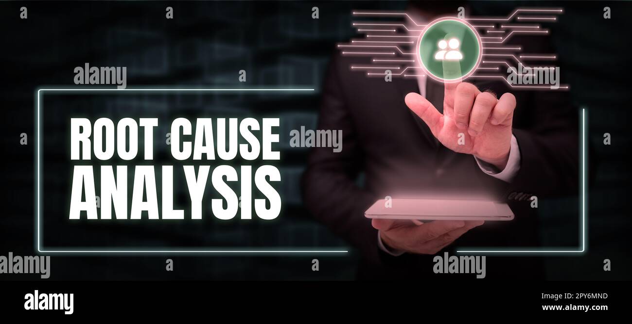 Inspiration montrant l'analyse de la cause principale du signe. Approche métier méthode de résolution des problèmes identifier les défauts ou les problèmes Banque D'Images