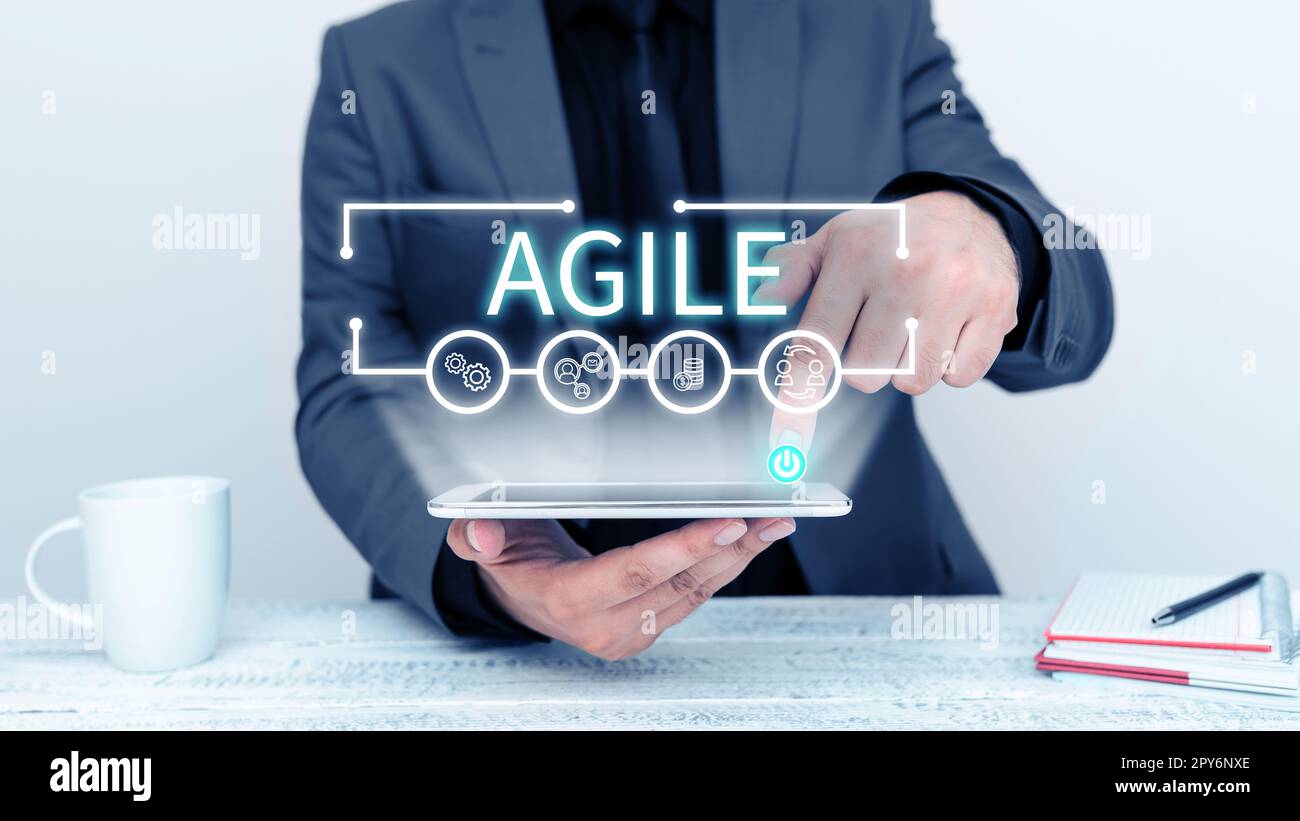 Légende de texte présentant Agile. Idée d'entreprise approche particulière de la gestion de projet qui est utilisée dans le logiciel Banque D'Images