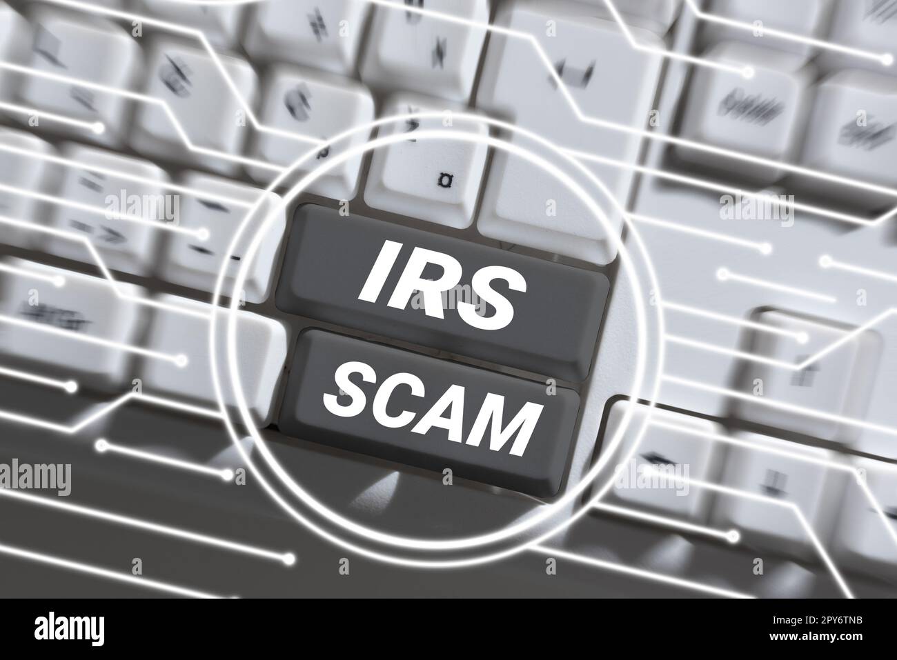 Affichage conceptuel IRS Scam. La photo conceptuelle a ciblé les contribuables en prétendant être le service du revenu interne Banque D'Images