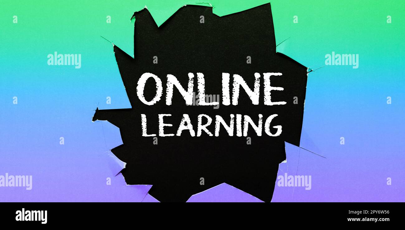 Légende conceptuelle apprentissage en ligne. Mot pour Larning avec l'aide d'Internet et d'un ordinateur Banque D'Images