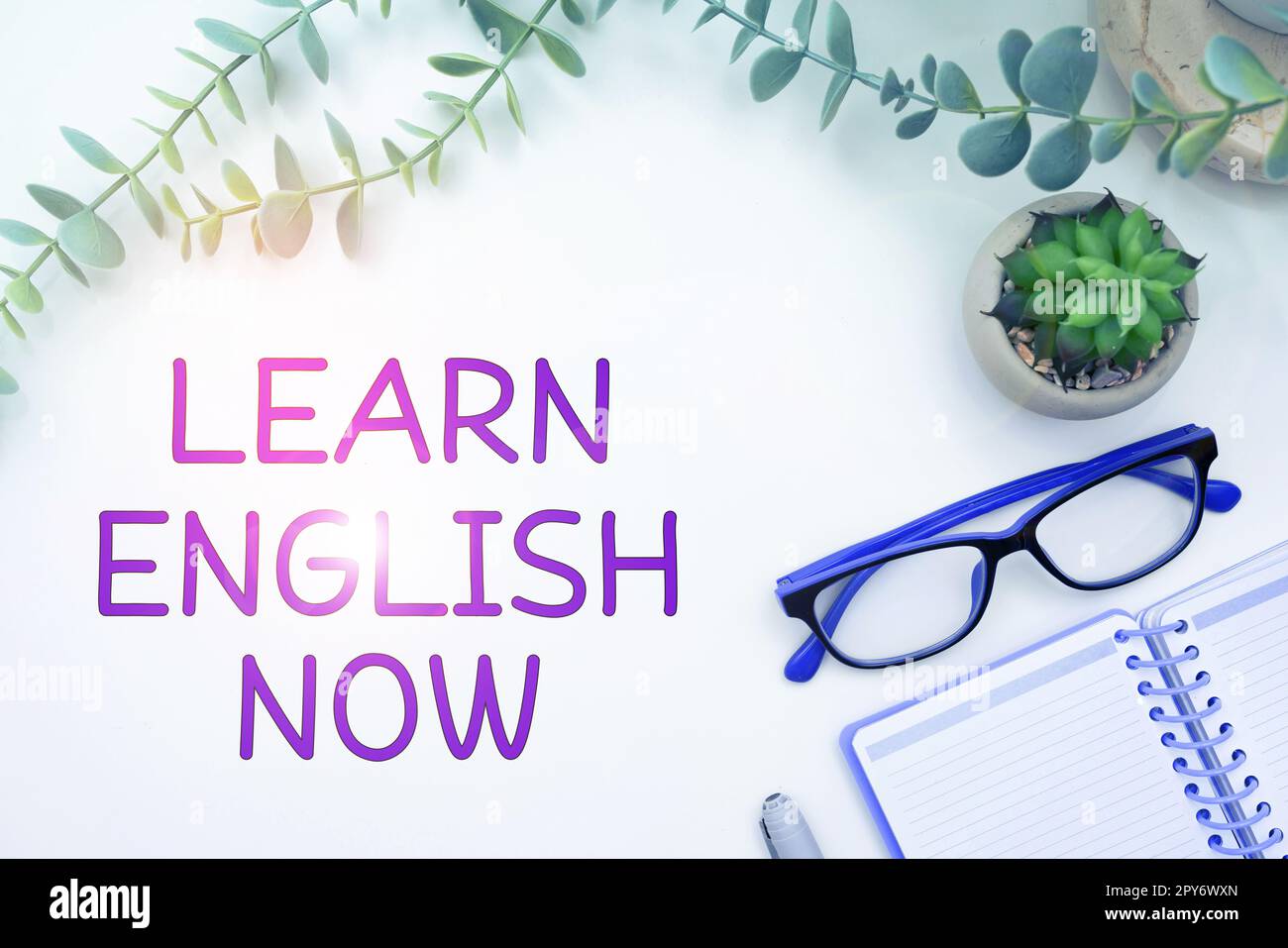 Affichage conceptuel apprendre l'anglais maintenant. Concept d'affaires acquérir ou acquérir des connaissances et des compétences en anglais Banque D'Images