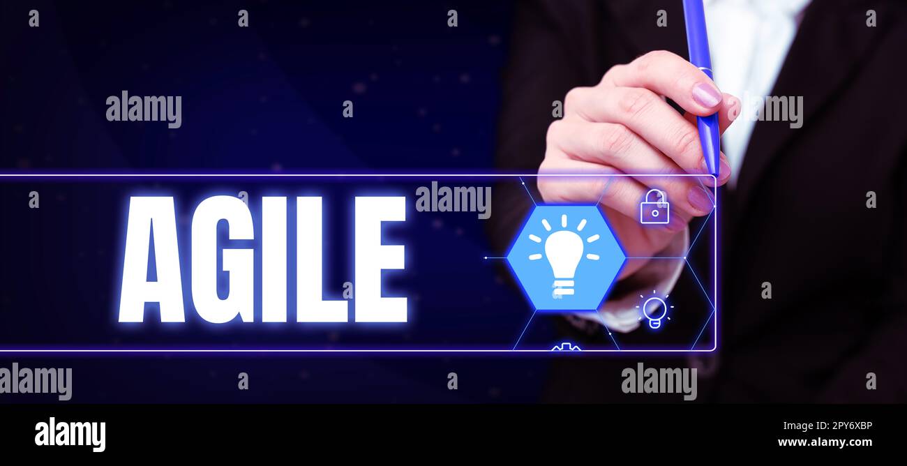 Inspiration montrant le signe Agile. Mot écrit sur une approche particulière de la gestion de projet qui est utilisée dans le logiciel Banque D'Images