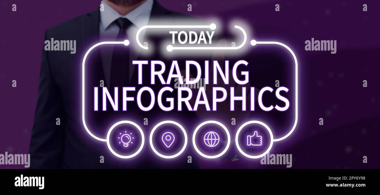 Inspiration montrant l'enseigne Trading Infographics. Notion : représentation visuelle d'informations ou de données commerciales Banque D'Images