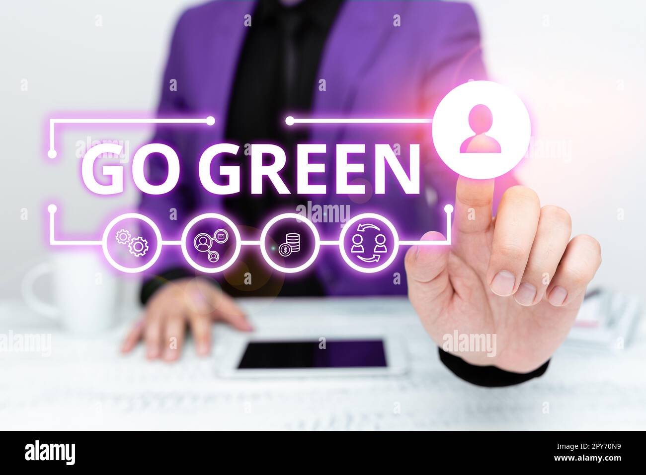 Affiche « Go Green ». Approche commerciale prendre des décisions plus respectueuses de l'environnement tout en réduisant le recyclage Banque D'Images