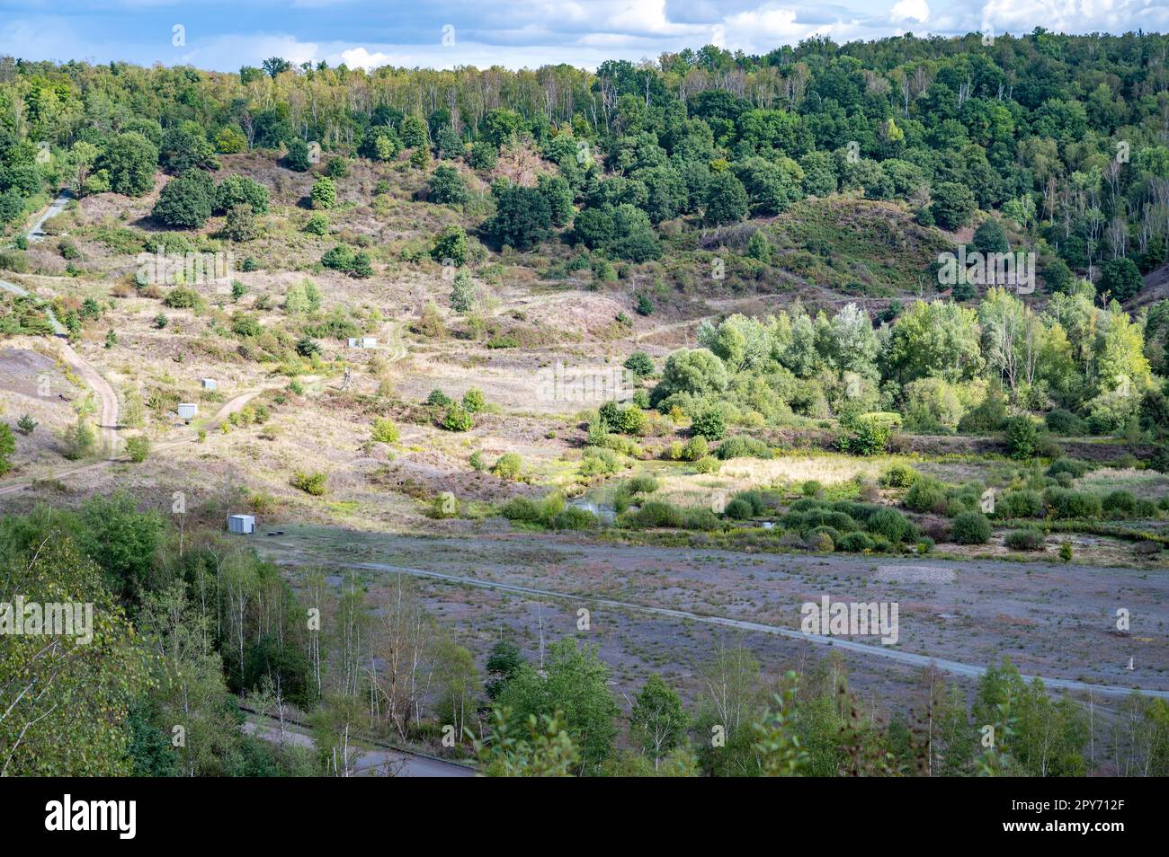 Grube Messel site du patrimoine de l'UNESCO à Messel vue d'ensemble du paysage aérien, Darmstadt, Allemagne Banque D'Images