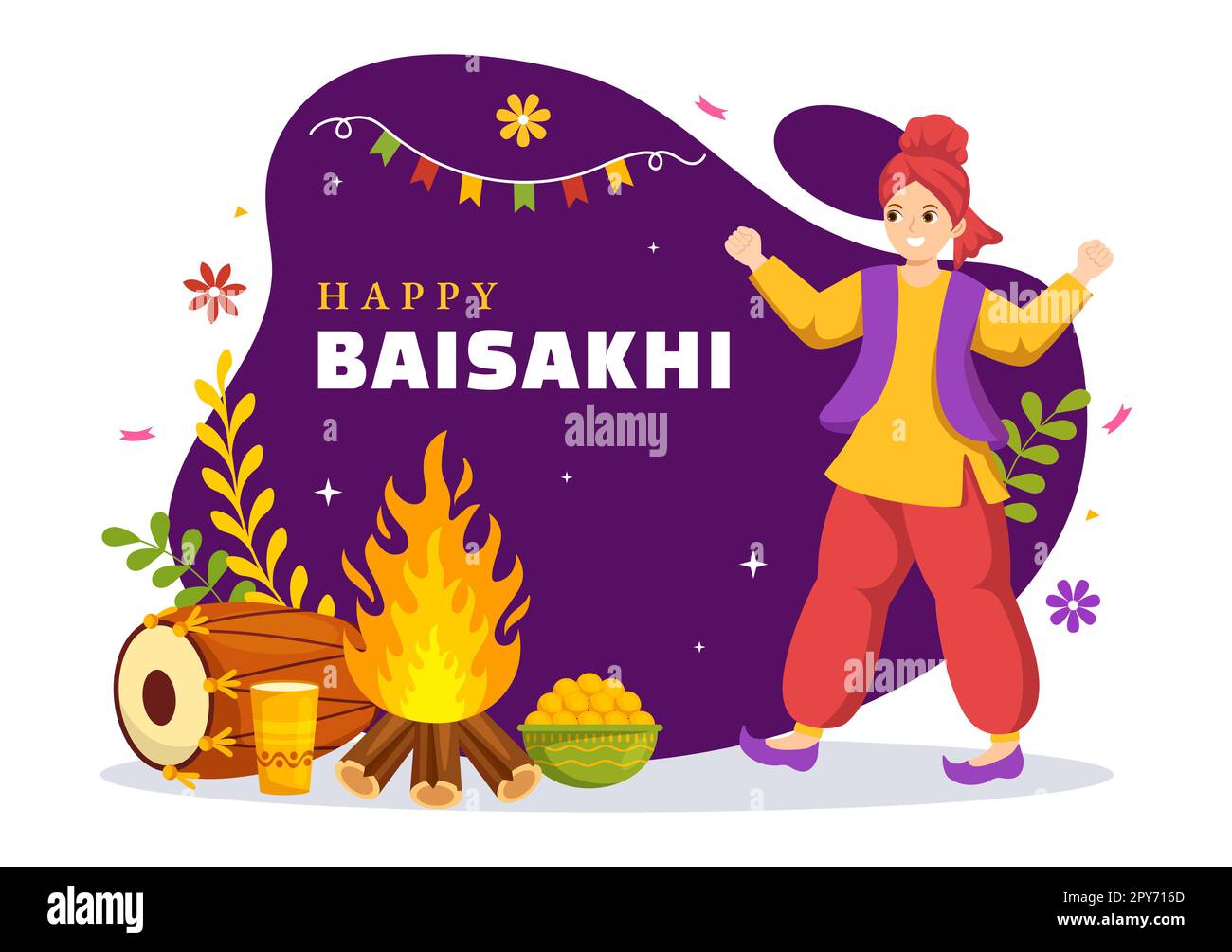 Happy Baisakhi Illustration avec Vaisakhi Punjabi Spring Harvest