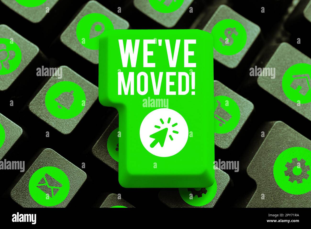 Signe d'écriture manuelle nous avons déplacé. Idée d'affaires de vivre à partir d'un autre endroit même ou pays différent Banque D'Images