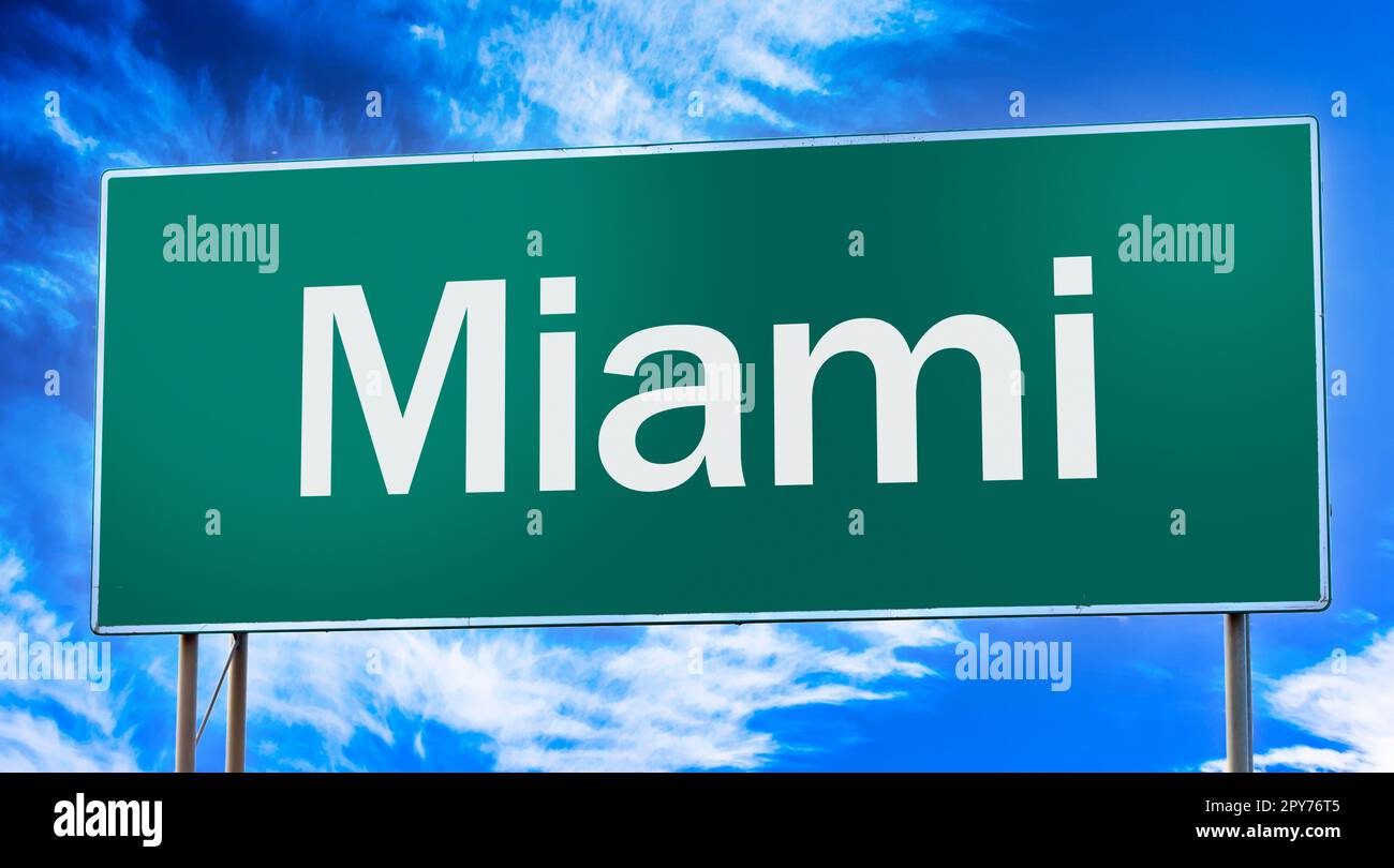 Panneau indiquant l'entrée de la ville de Miami Banque D'Images