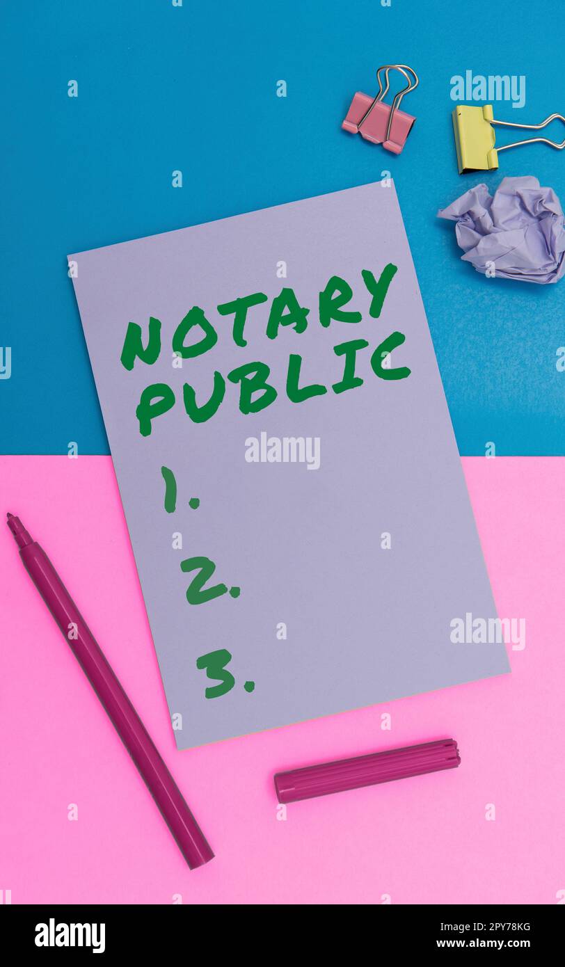Inspiration montrant le signe notaire public. Business Showcase légalité Documentation autorisation Contrat de certification Banque D'Images