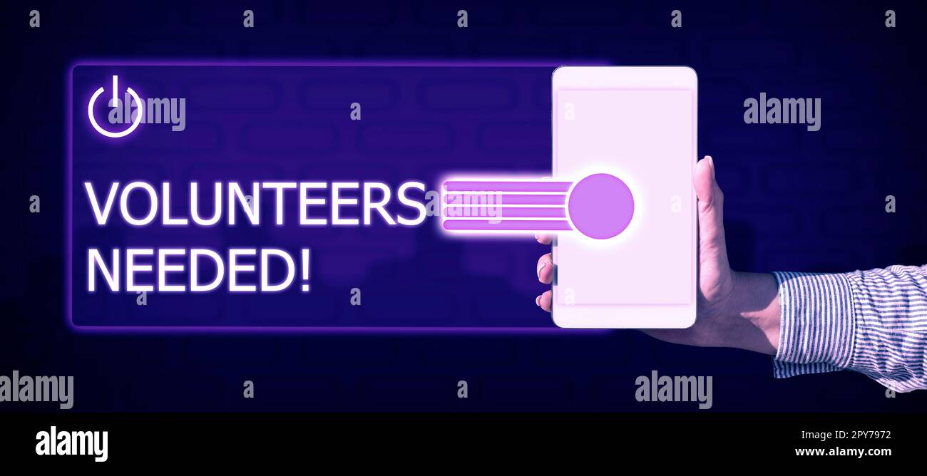 Affiche textuelle indiquant les volontaires nécessaires. Idée d'affaires social Community Charity Volontariat Banque D'Images