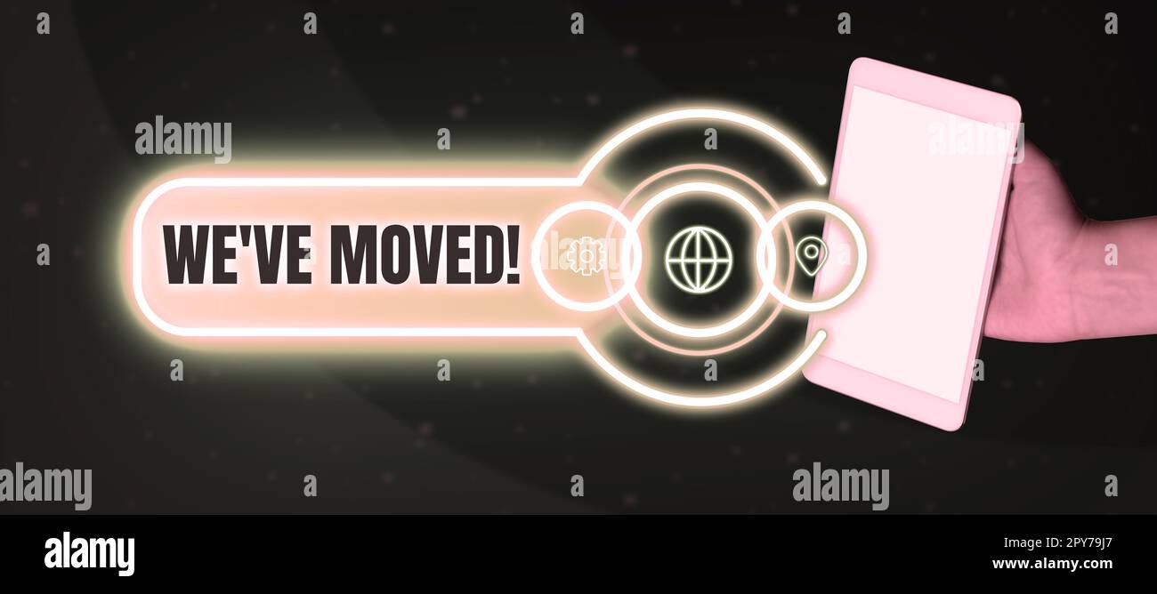 Nous avons déplacé l'affichage conceptuel. Présentation de l'entreprise en cours d'utilisation à partir d'un autre pays Banque D'Images