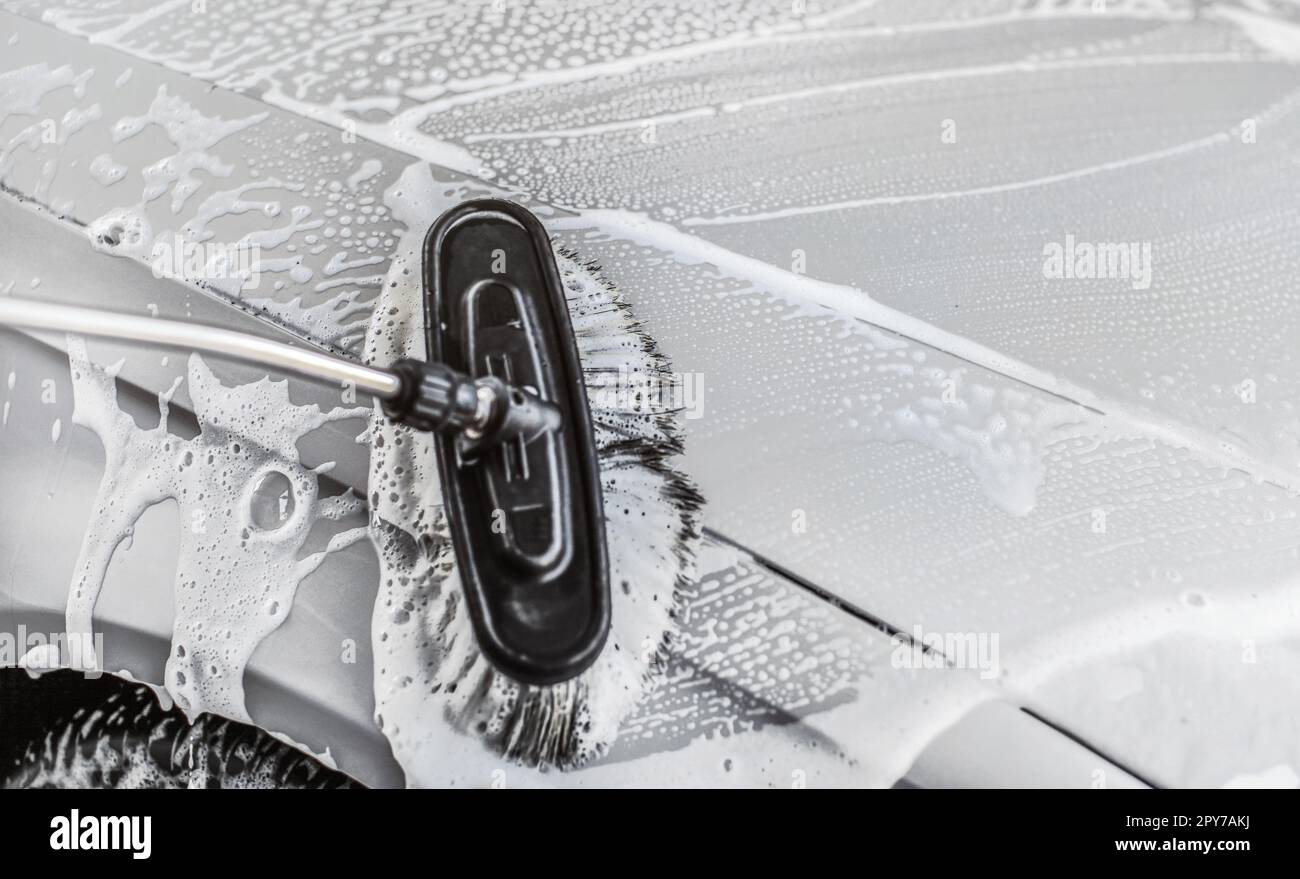 Détail sur l'humide brosse de nettoyage, shampoing à carwash. Banque D'Images