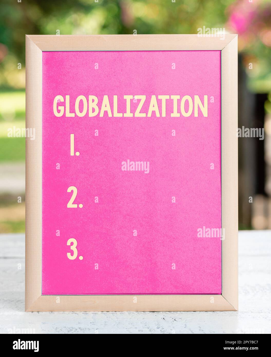 Légende conceptuelle mondialisation. Approche commerciale développement d'une économie mondiale de plus en plus intégrée marqué Banque D'Images