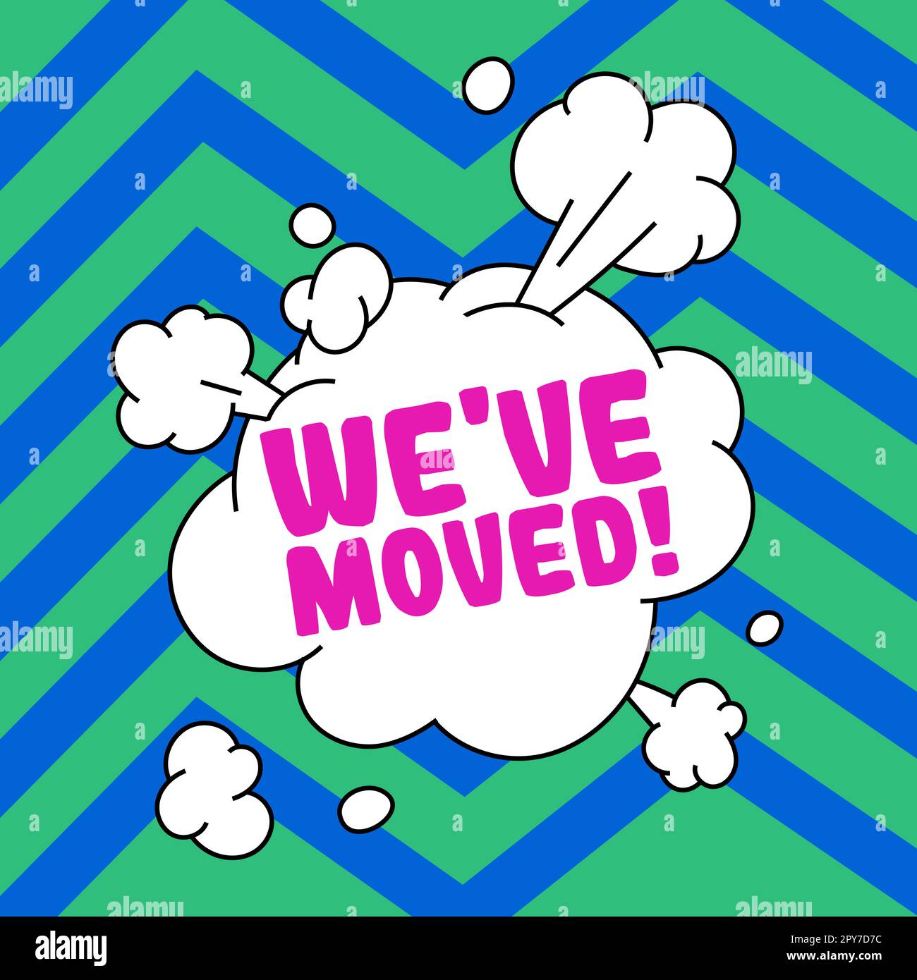 Signe de texte indiquant que nous avons déplacé. Présentation de l'entreprise en cours d'utilisation à partir d'un autre pays Banque D'Images