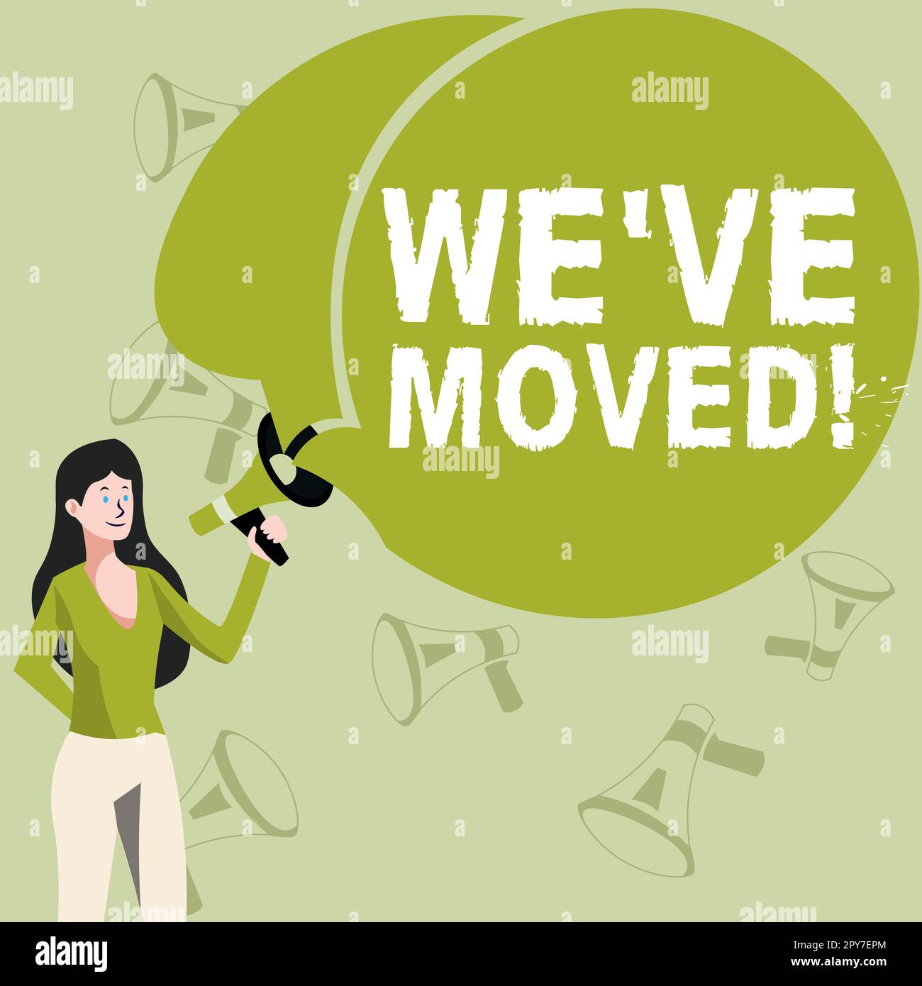 Panneau affichant nous avons déplacé. Présentation de l'entreprise en cours d'utilisation à partir d'un autre pays Banque D'Images