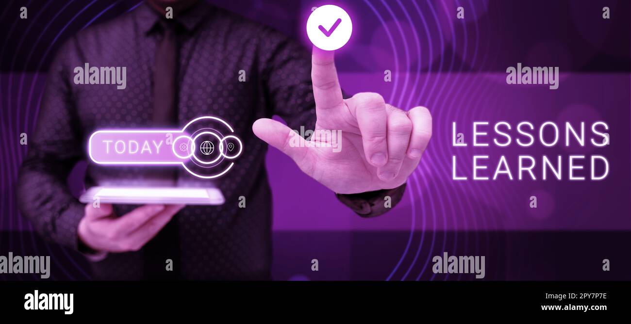 Texte d'écriture leçons apprises. Présentation de l'entreprise promouvoir le partage et l'utilisation des connaissances issues de l'expérience Banque D'Images