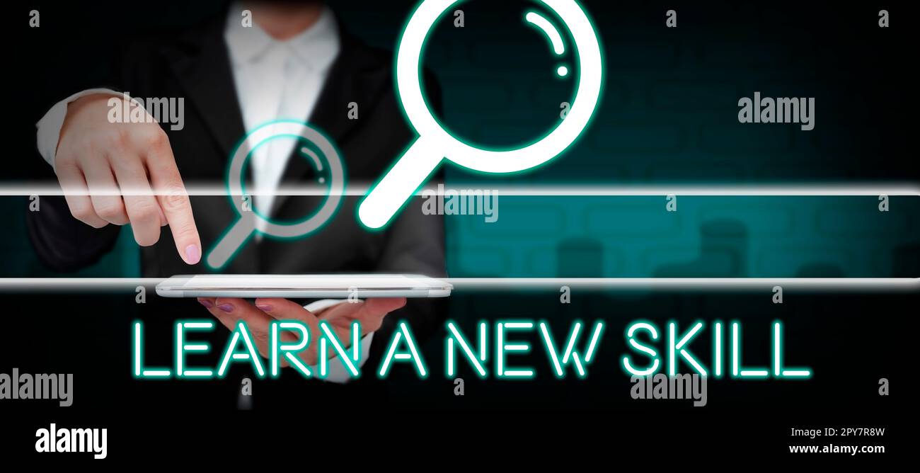 Légende de texte présentant apprendre Une nouvelle compétence. Connaissance de l'acquisition de concept d'Internet par l'expérience d'étude étant enseignée Banque D'Images