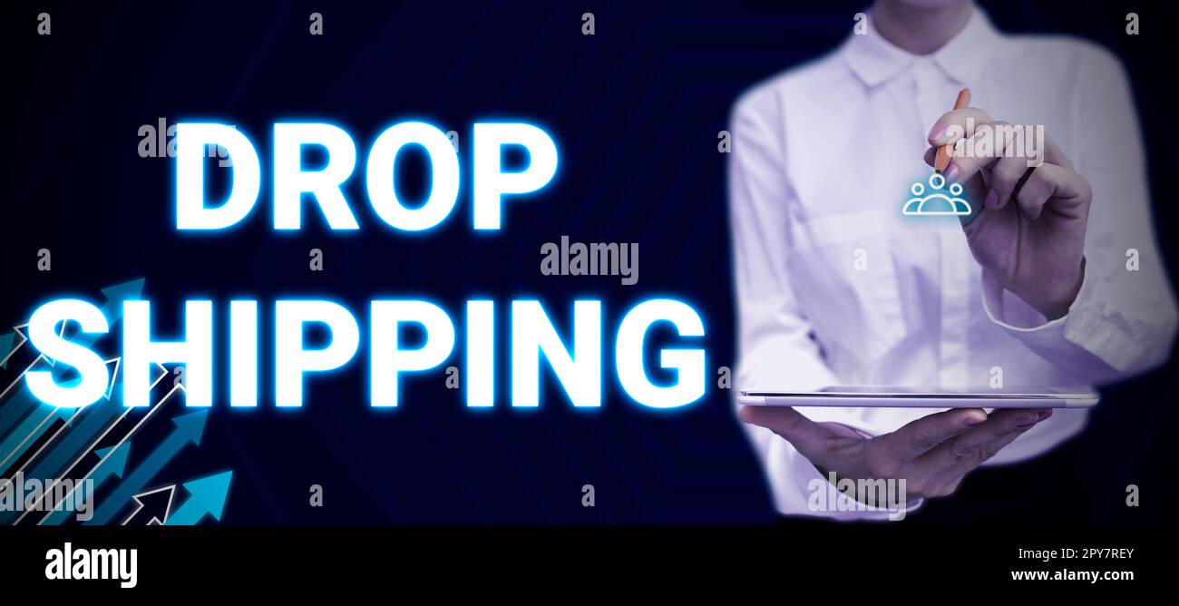 Légende conceptuelle livraison par goutte. Concept signifie envoyer des marchandises d'un fabricant directement à un client plutôt qu'au détaillant Banque D'Images